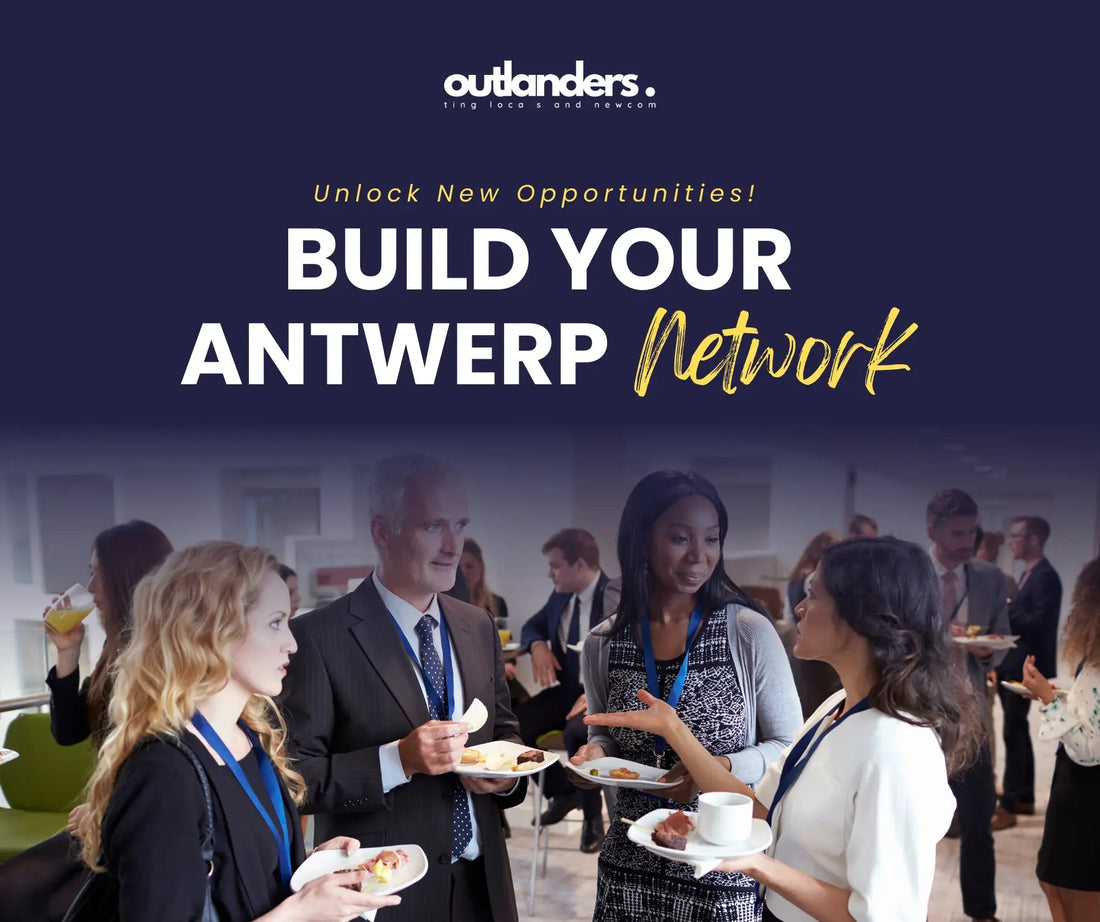 Professional networking event in Antwerp with entrepreneurs, business owners, and marketing professionals connecting over drinks and snacks